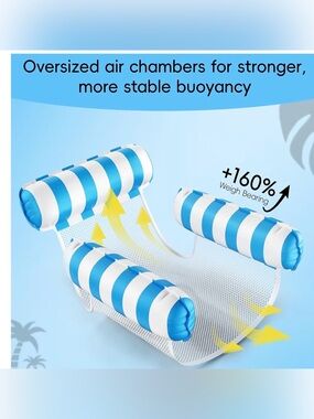 Blue and White Striped Inflatable Pool Lounger